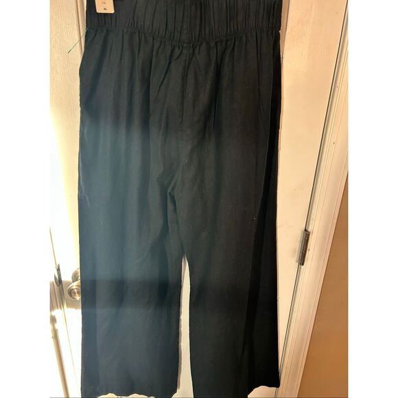 Abercrombie & Fitch black sz M linen wide leg pants w stretchy back linen & cott - Picture 5 of 7